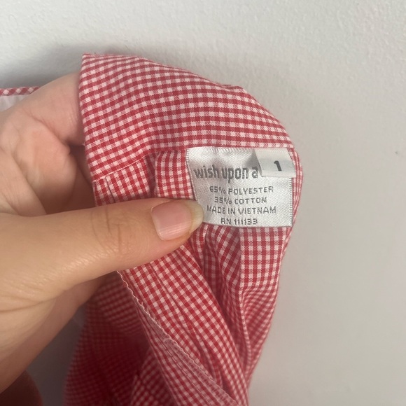 Vintage Wish upon a star red gingham Christmas tree smocked romper size 1 uni - Picture 6 of 7
